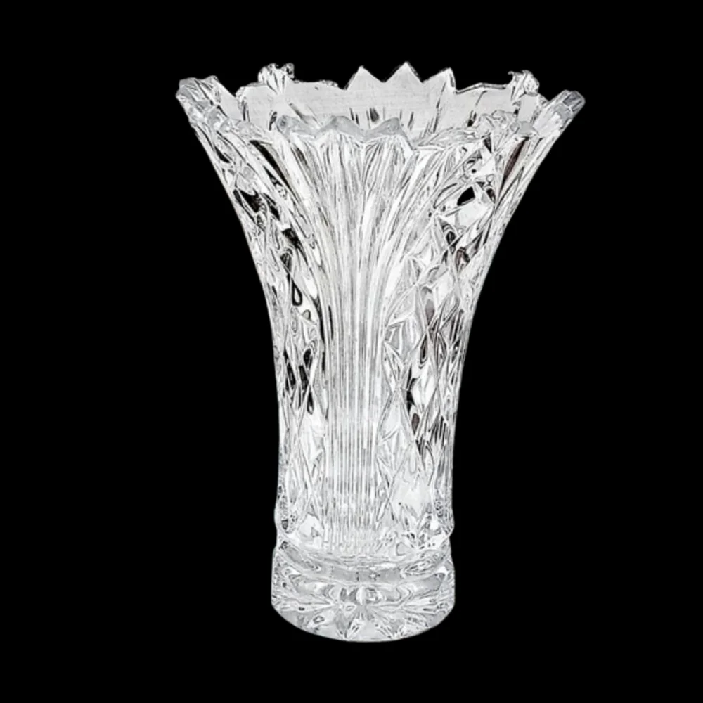 Fifth Avenue Crystal Tall Cut Glass Vase Fan & Diamond Cuts 9.5